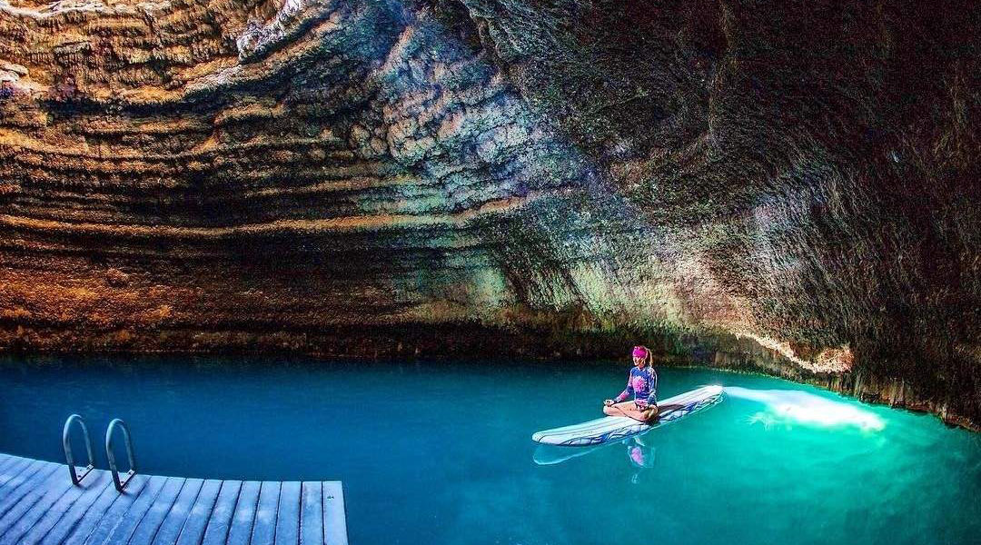 paddle boarding inside midway crater